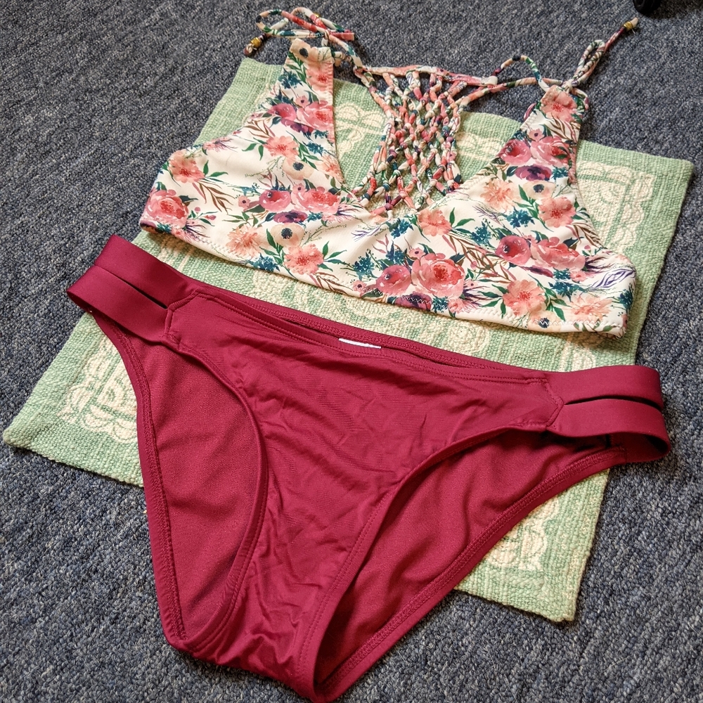 Burgundy and floral bikini B/M